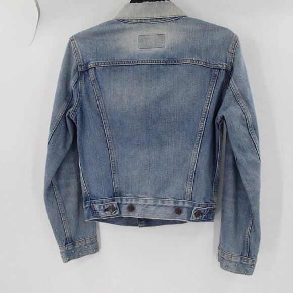 Levis LVC Jacket Womens Small Orange Tab Cotton Embroidered Sleeve Denim Trucker - Picture 10 of 16